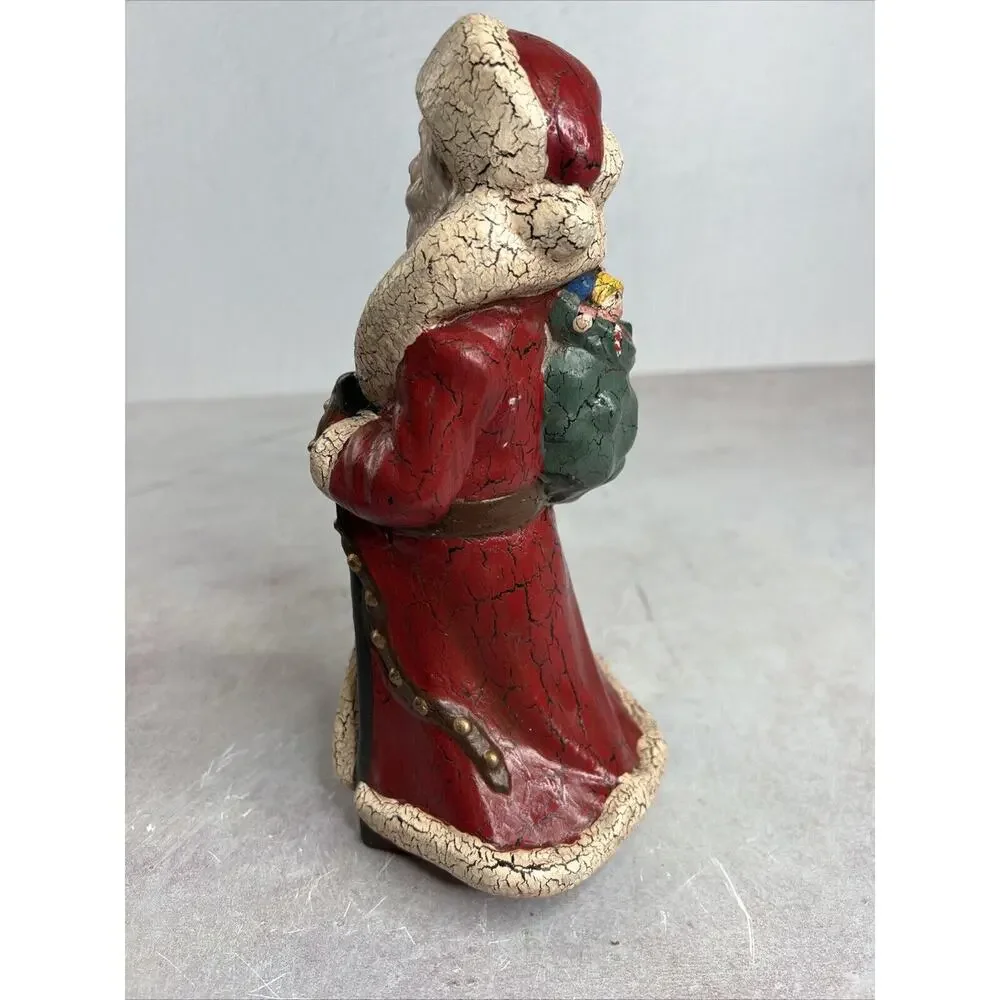 Vintage Old World Santa With Staff‎ And Toy bag Figurine Handmade Ceramic